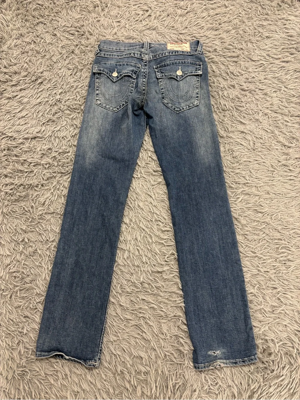 True Religion Mens Ricky Relaxed Straight Jeans Size 29 Blue Denim Flap Pockets